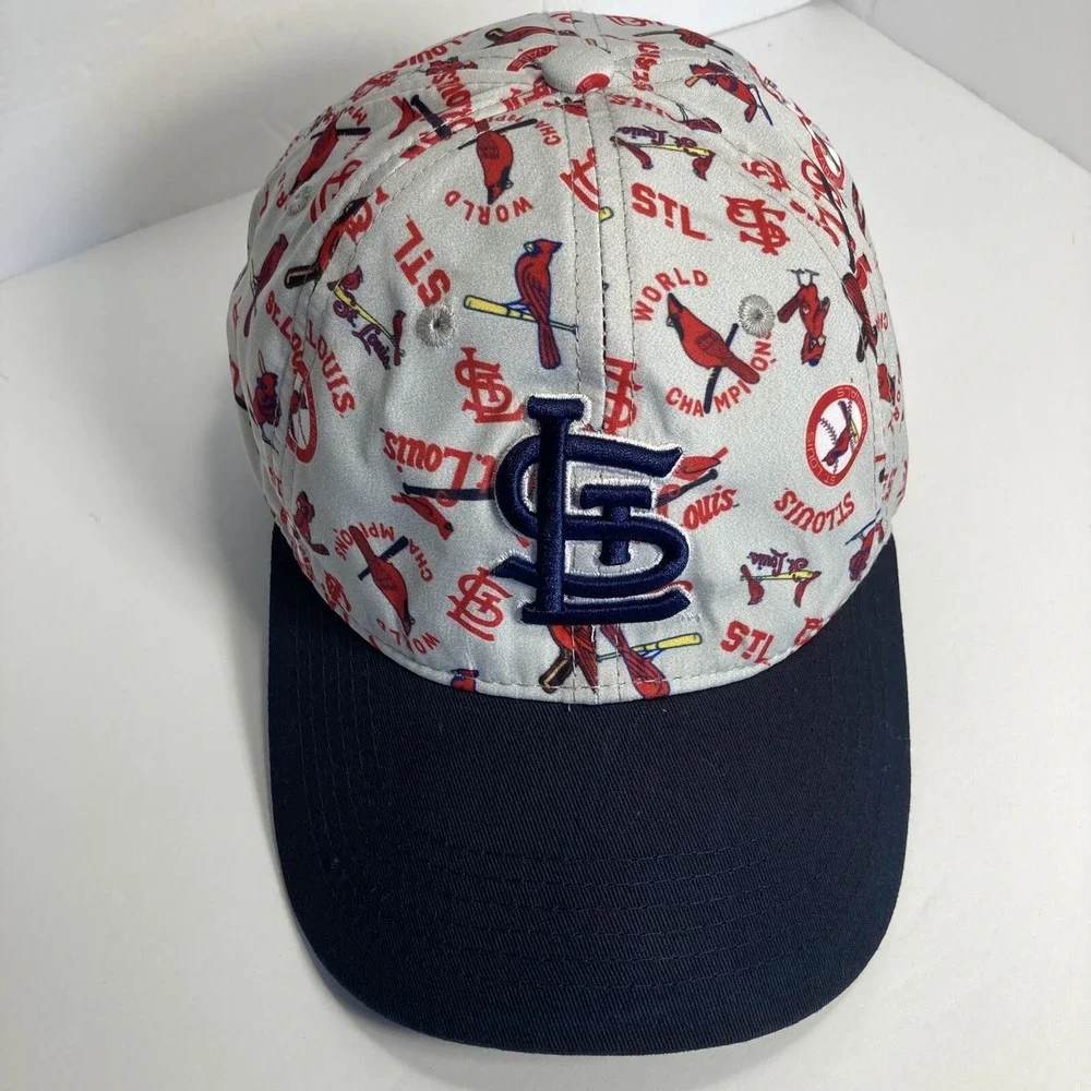 St Louis Cardinals‎ Ball Cap Hat Strap Back All Over Print Adjustable Red Gray